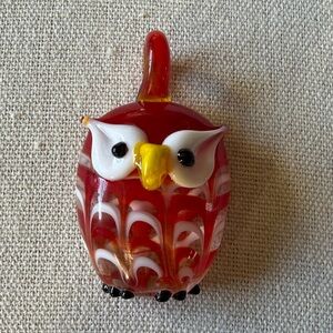 Red Owl Pendant lampwork glass Necklace